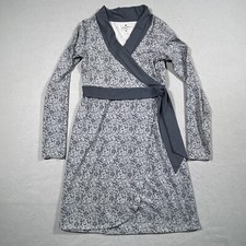 ATHLETA Asphalt Gray Scroll Print Wellington Surplice Faux Wrap Dress Size XS