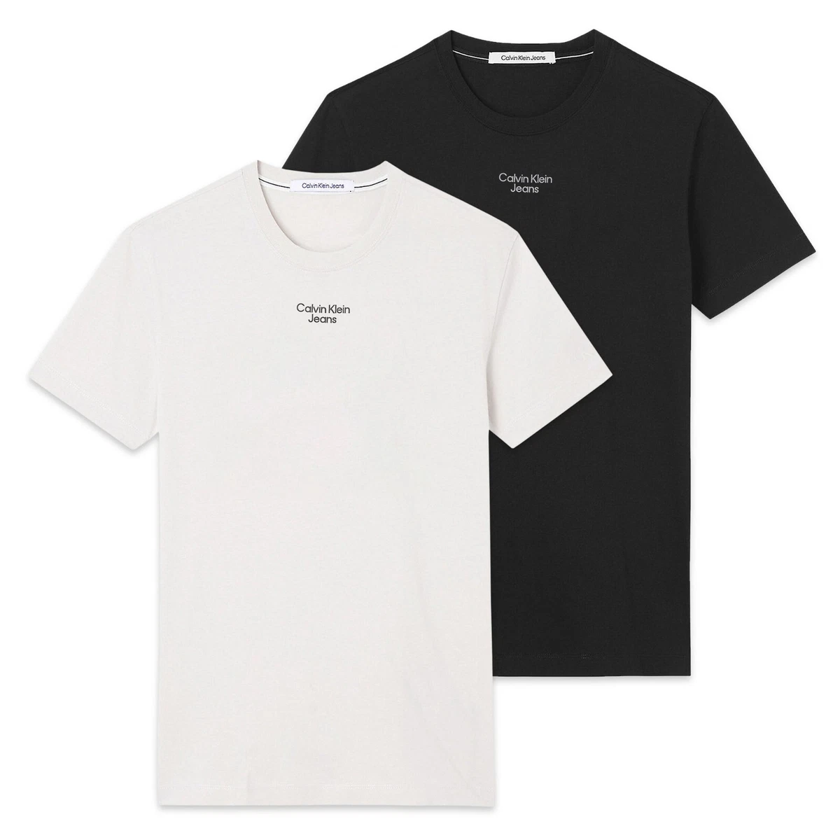 Calvin Klein - | Tee Eggshell eBay -Black, T-Shirt Stacked CK BNWT Jeans Logo 