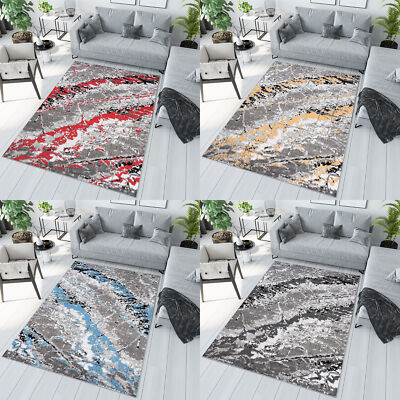 Teppich Abstrakt Wohnzimmer Schlafzimmer  Kurzflor  Blau Grau Gelb  ÖKOTEX