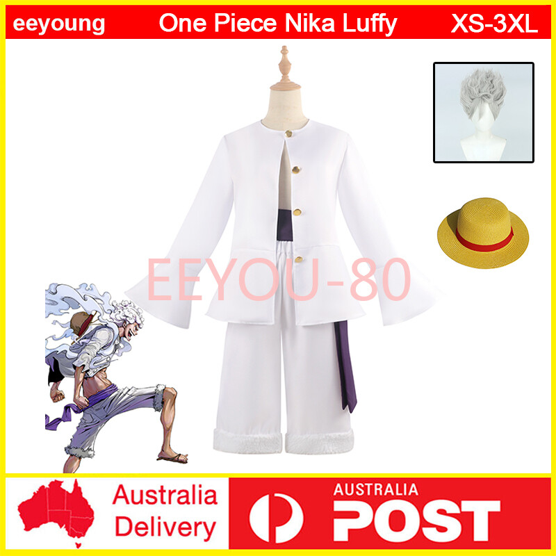 Mens One Piece Monkey D Luffy Gear 5 Cosplay Costume Hat Wig Nika Luffy Outfits