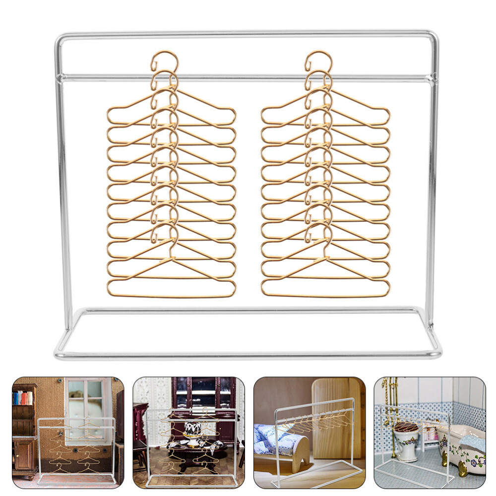 Miniature Garment Rack & 20 Hangers for Dollhouse Decor eBay