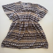 Shein Curve Sheath Dress Womens 4XL Multi Aztec Print Short Sleeve Cutout V Neck