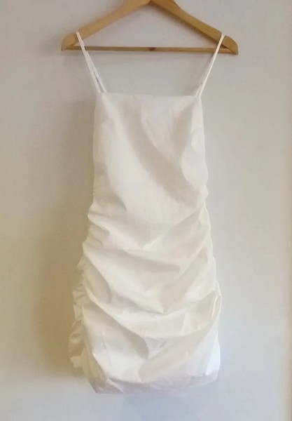 Y2K Strappy Ruched Dress Size 10 BWLDR WHITE 90s 00s BodyCon Mini Summer Short