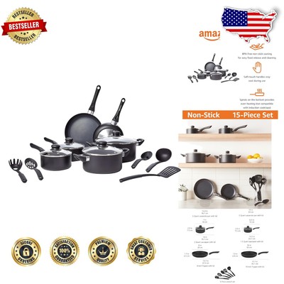 Versatile Black 15-Piece Kitchen Cookware Set with Durable Non-Stick Finish