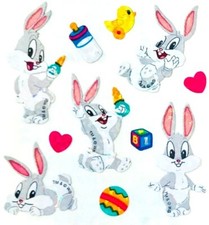  VINTAGE Glittery BABY BUGS BUNNY Sandylion Stickers-1 square LOONEY TUNES
