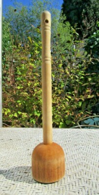 Old ANTIQUE Vintage PRIMITIVE Rustic 10 3/4  WOODEN Food POTATO MASHER or PESTLE