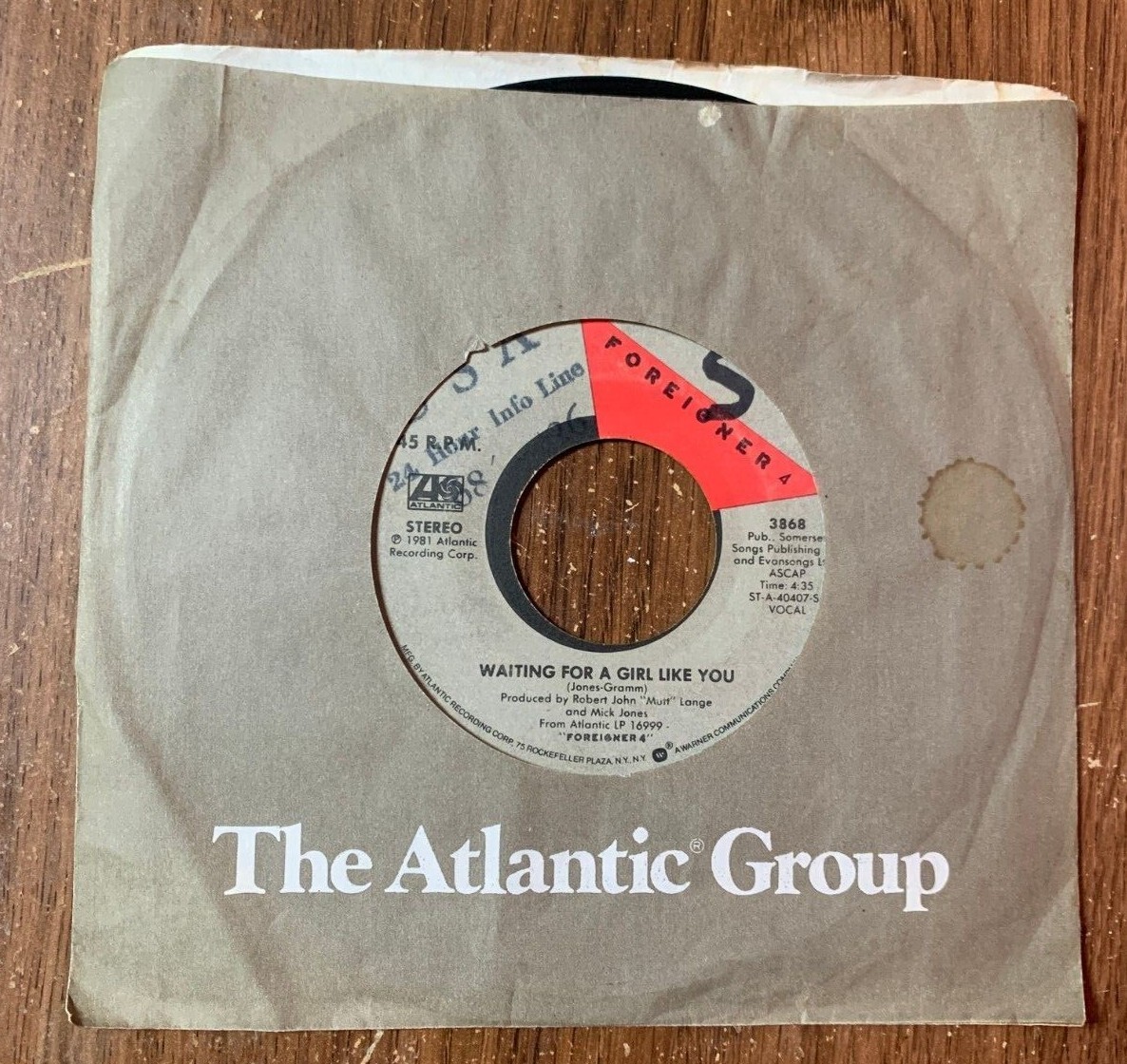 Vintage Foreigner 45 RPM 7