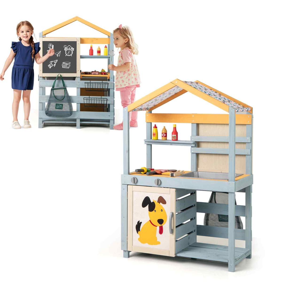 COSTWAY in Wooden Mud Kitchen Outdoor Play Kitchen Grocery