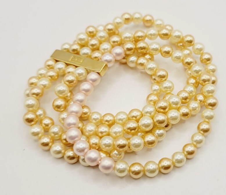 Statement Multi Layer Stack Bead Pearl 5 Row Brac… - image 3