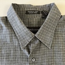 Van Heusen Gray Plaid Medium 15-15 1/2 Cotton Blend Men's Button Shirt 0003