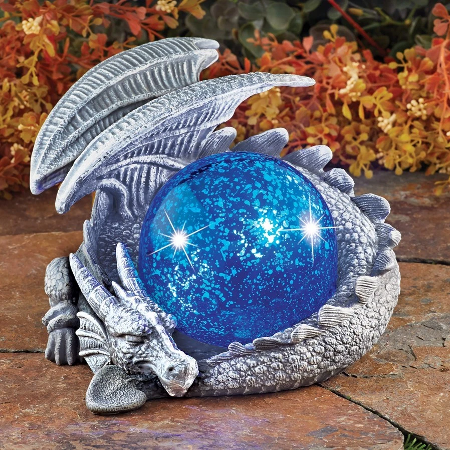 Solar LED Bola de Miración Dragón Místico Jardín Estatua Estatuilla Exterior Patio Decoración Foto 2 de 3