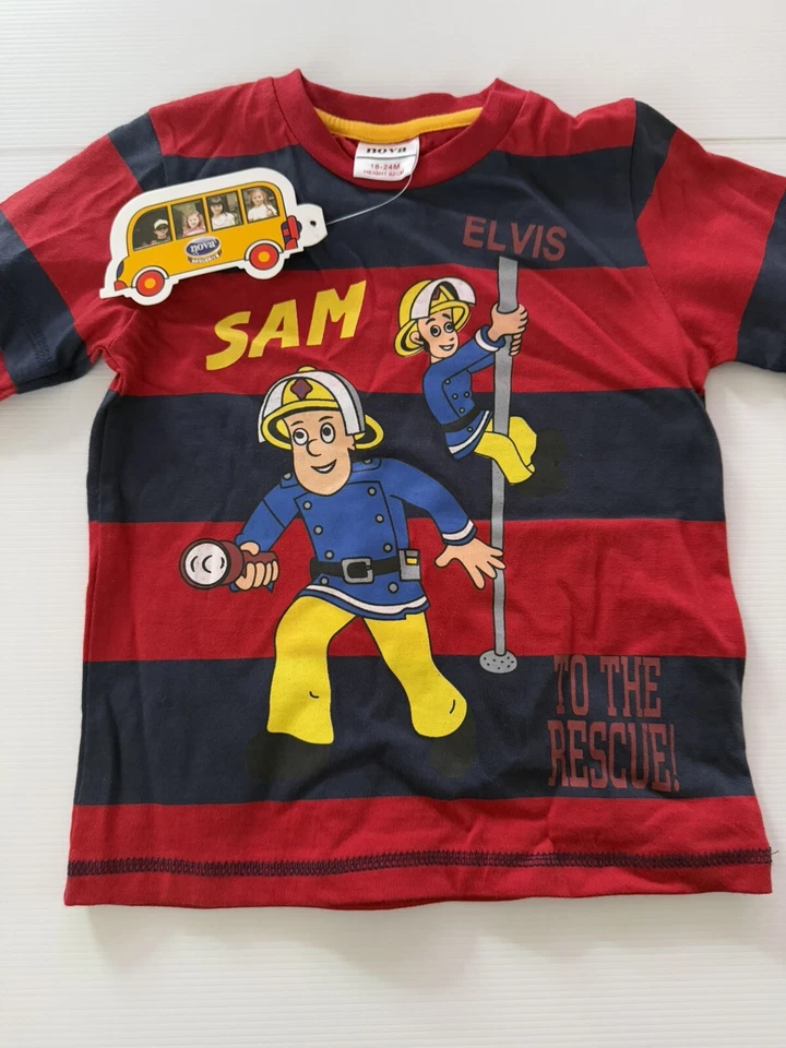 NEW Boys Fireman Sam T-Shirt 18 - 24 Months 100% Cotton Kids Long Sleeve Top Tee - Image 2 of 4