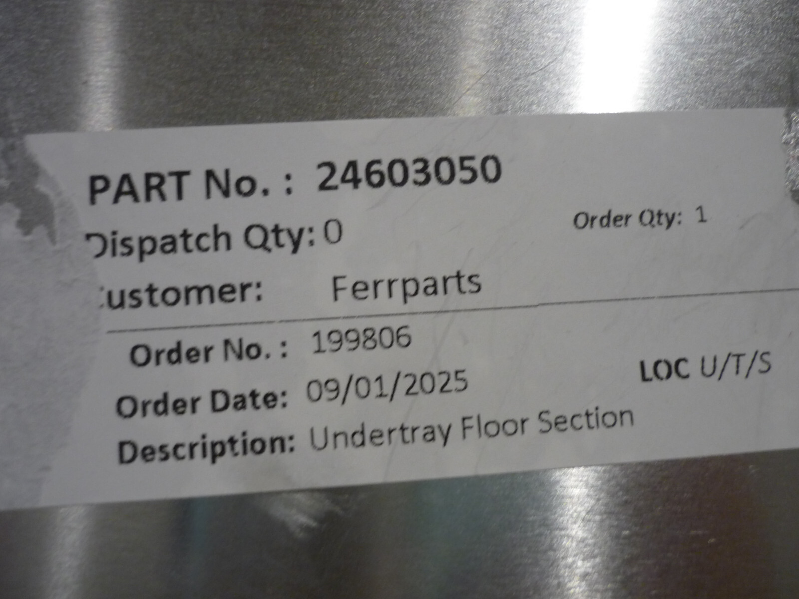 Ferrari  246 Dino Gt -  Undertray Floor Section Aluminum - P/N 24603050