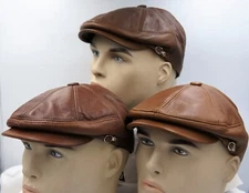 3 Colors REAL LEATHER Men Gatsby Newsboy Ivy Hat Golf Driving Flat Cabbie M-3XL