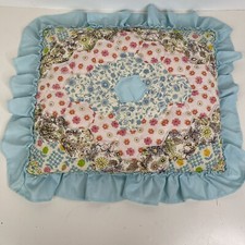 Vintage Quilt Pillow Square Handstitched blue country cottage Multicolor accent