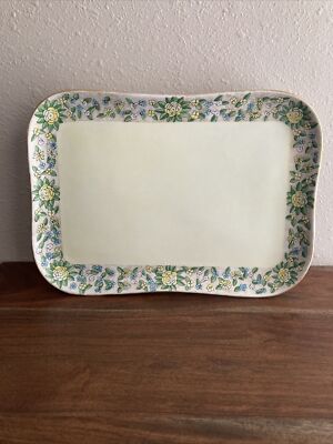 VTG  T&V LIMOGES Porcelain 11'' Footed Vanity Sandwich Tray Floral GILT Gold Trim