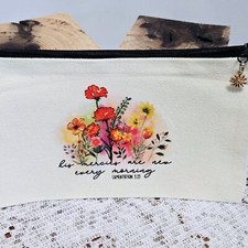 NEW SMALL CANVAS ZIPPER POUCH, COSMETIC BAG HIS MERCIES ARE NEW EVERY MORNING 8"