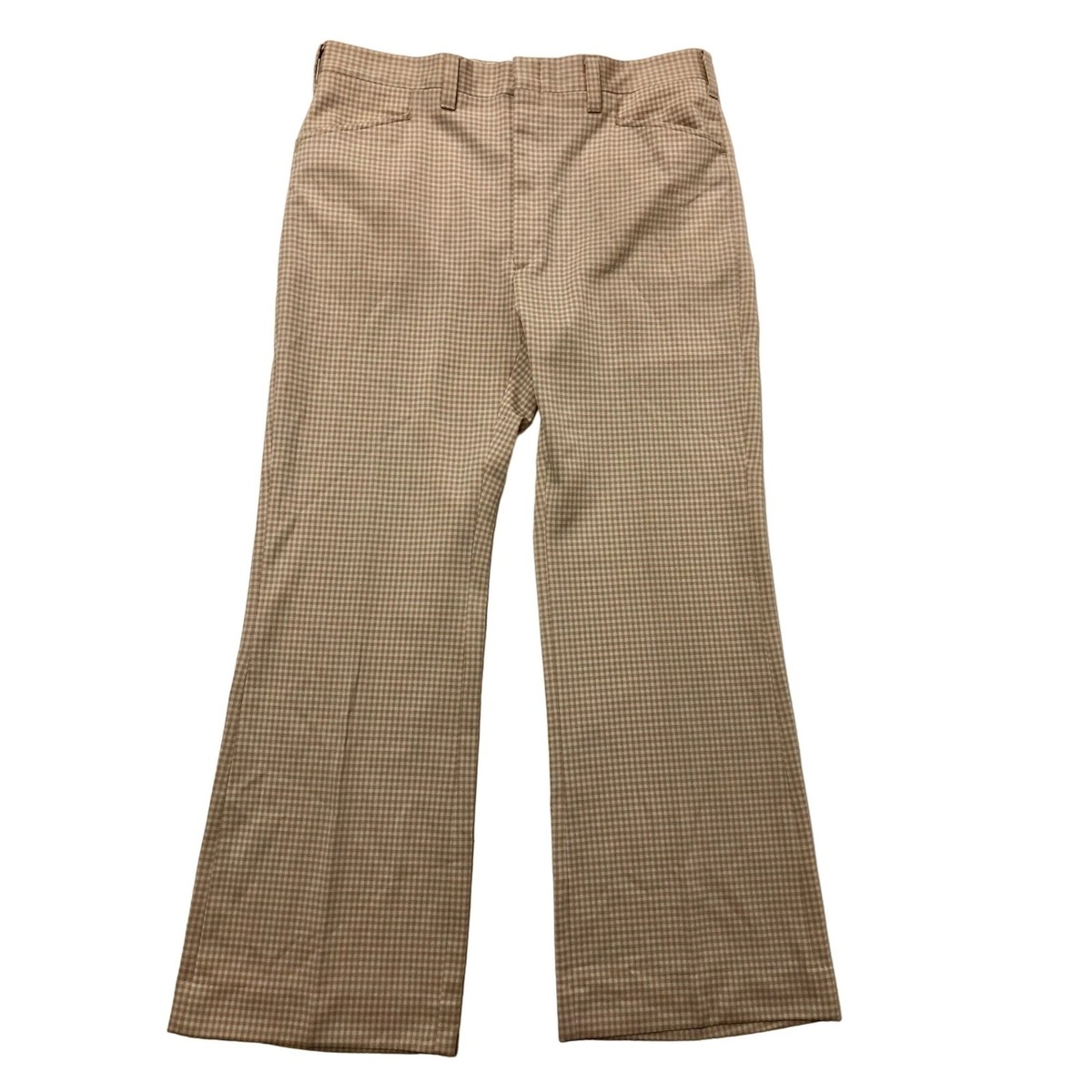 Vtg 70's Haggar Tan White CHECK MoD BELL BOTTOM Disco Golf Vtg 70's Haggar Tan White CHECK MoD BELL BOTTOM Disco Golf