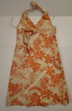Vintage Gap Womens Sz 6 Orange & White Gold Floral Lined Halter Dress - INDIA