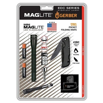 MAG-LITE ADVENTURE PACK - MAGLITE® Mini LED 2 AAA Taschenlampe Gerber US1 Klappmesser