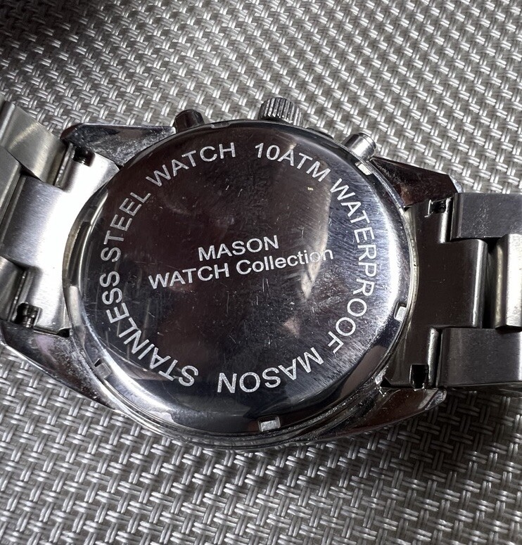 Mason Watch Collection White Face Navy Accents Chronograph Stainless Steel  Band