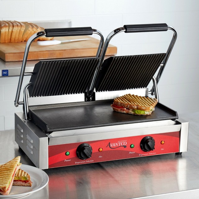 Avantco P88SG Double Grooved Top and Smooth Bottom Commercial Panini