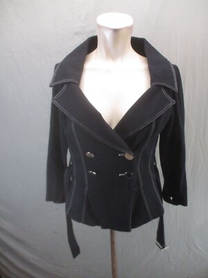 CACHÉ Size S Womens Black Lined Double Breasted Lapel Fitted Belted Blazer 857