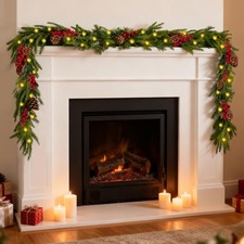6 FT Christmas Garland with Lights, Artificial Xmas Garland Paired with Pine ...