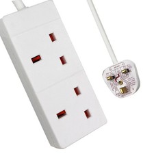 2 Way Mains Extension Lead Gang Double Socket Power 1M Cable White