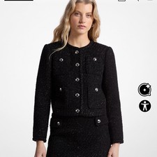 Michael Kors Metallic Tweed Blazer In Black W/ Gold Button, Size XS, NWT