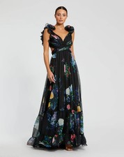 Mac Duggal Ruffle Tiered Floral Cut Out Chiffon Gown Size:0 598 NWT
