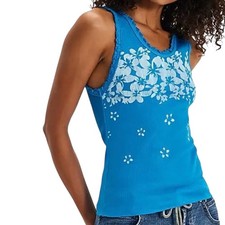 Ragabond x Free People Tank Top Shirt Graphic Hawaiian Floral Blue S NWOT