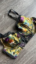 Cacique Lane Bryant Underwired Balconette Bra 44C Floral Satin Lace Black