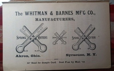 ~1878 Original Druck Anzeige Whitman & Barnes Spring Splinte Akron OH Syracuse