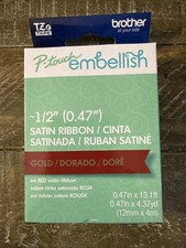 Brother P-touch Embellish Tape for Label Maker 1/2" Gold on Red Satin Ribbon