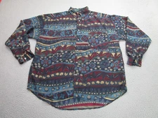 Vintage Structure Shirt Mens Large Multicolor 100% Silk Button Up Abstract 90s