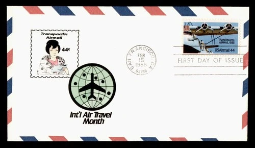 DR WHO 1985 FDC CHINA CLIPPER FLIGHT ANIV DRC HAND COLORED CACHET M77743