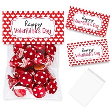 60 Set Valentine's Day Self-Adhesive Goodie Bags Candy Cello Bag with Topper Red