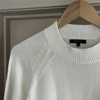 Quince Womens XS 100% Organic Cotton Mock Neck Sweater Ivory Long Sleeve Top