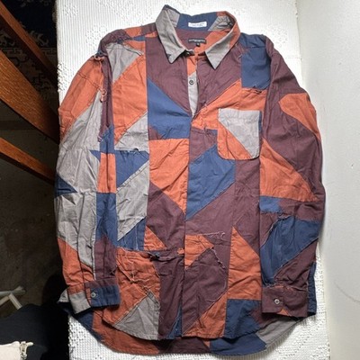Engineered Garments Men s L Multicolor Geometric Woven Cotton Button-Up Shirt