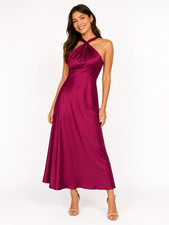 Just Taylor Magenta Halter Wedding Guest Maxi Midi Dress 4 NWT