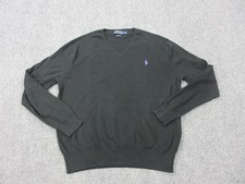 Polo Ralph Lauren Sweater Mens Medium Black V Neck Pima Cotton Knit Pullover