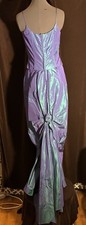 Vtg Jessica McClintock Blue Iridescent Prom Formal Gown Dress Sz 12 Bustle Train