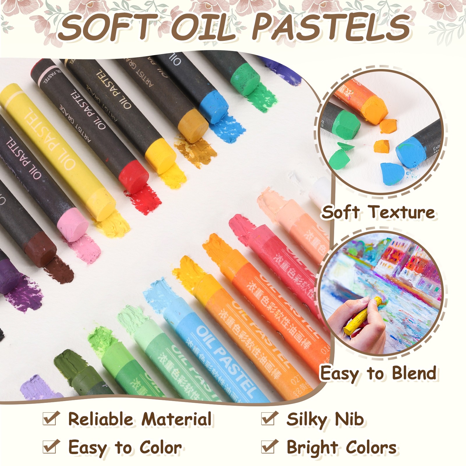 Soft Oil Pastels, Oil Pastel Crayons Blendable(Yellow, Pack of 36)