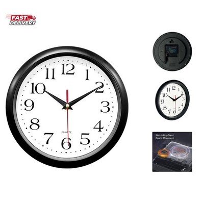 Black Wall Clock Silent Non Ticking 8 Inch Quality Quartz Battery Operated Ro...