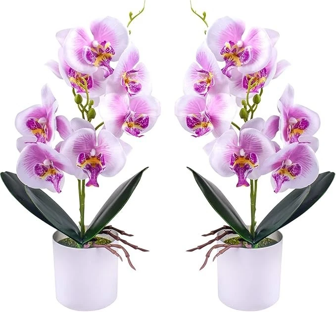 9 fiori artificiali in vaso vero tocco, orchidea finto Cymbidium fiore