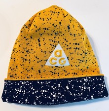 Nike ACG Splatter Paint Beanie Hat Mustard Yellow Black Embroidered Triangle