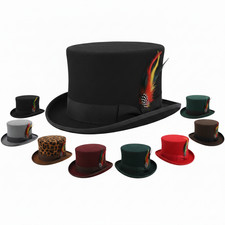Dapper Wool Felt Top Hat Classic Formal Wear with Removable Feather Steampunk