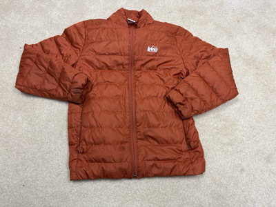 REI Jacket Boys Medium Orange Rust  Puffer Pockets Lightweight Insulated Youth