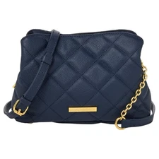 JOY Luxe Leather Quilted Chic NAVY BLUE Triple Section Crossbody Bag NEW